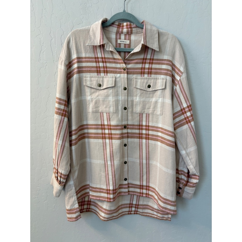 Spell & The Gypsy Base Camp Plaid Flannel Shirt Jacket Long Sleeve‎ Shacket Sz S